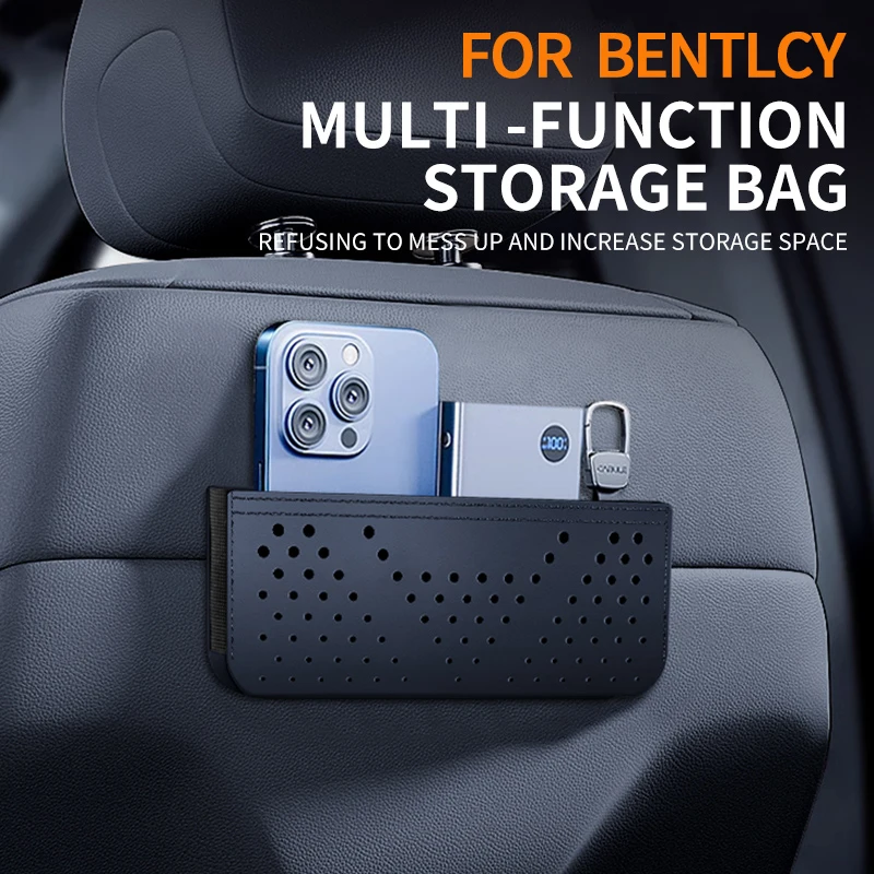 Leather Car Storage Bag Perforated Breathable Self Adhesive Large Capacity Car Pocket,For Bentley GT Bentayga Flying Spur Wraith