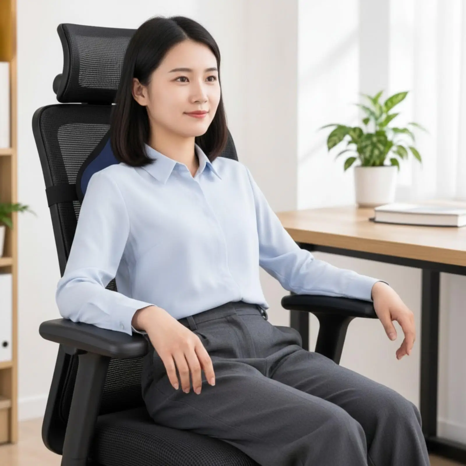 Chair-Back Support Pillow with Memory Foam Core Spine Alignment Contoured