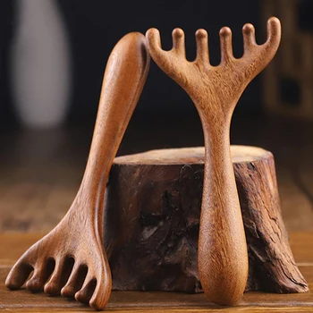 Kafa Meridyen Masaj Tarak Anti-statik Doğal Ahşap Geniş Diş Altı Pençe Gua Sha Aracı Scratcher Spa Kan Dolaşımını Teşvik