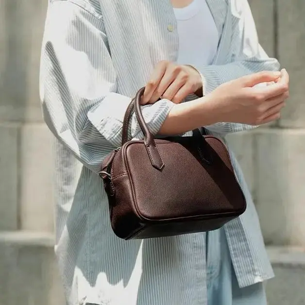 Leather Casual Crossbody Bag Single Shoulder Handbag Bowling Bag Women's Soft