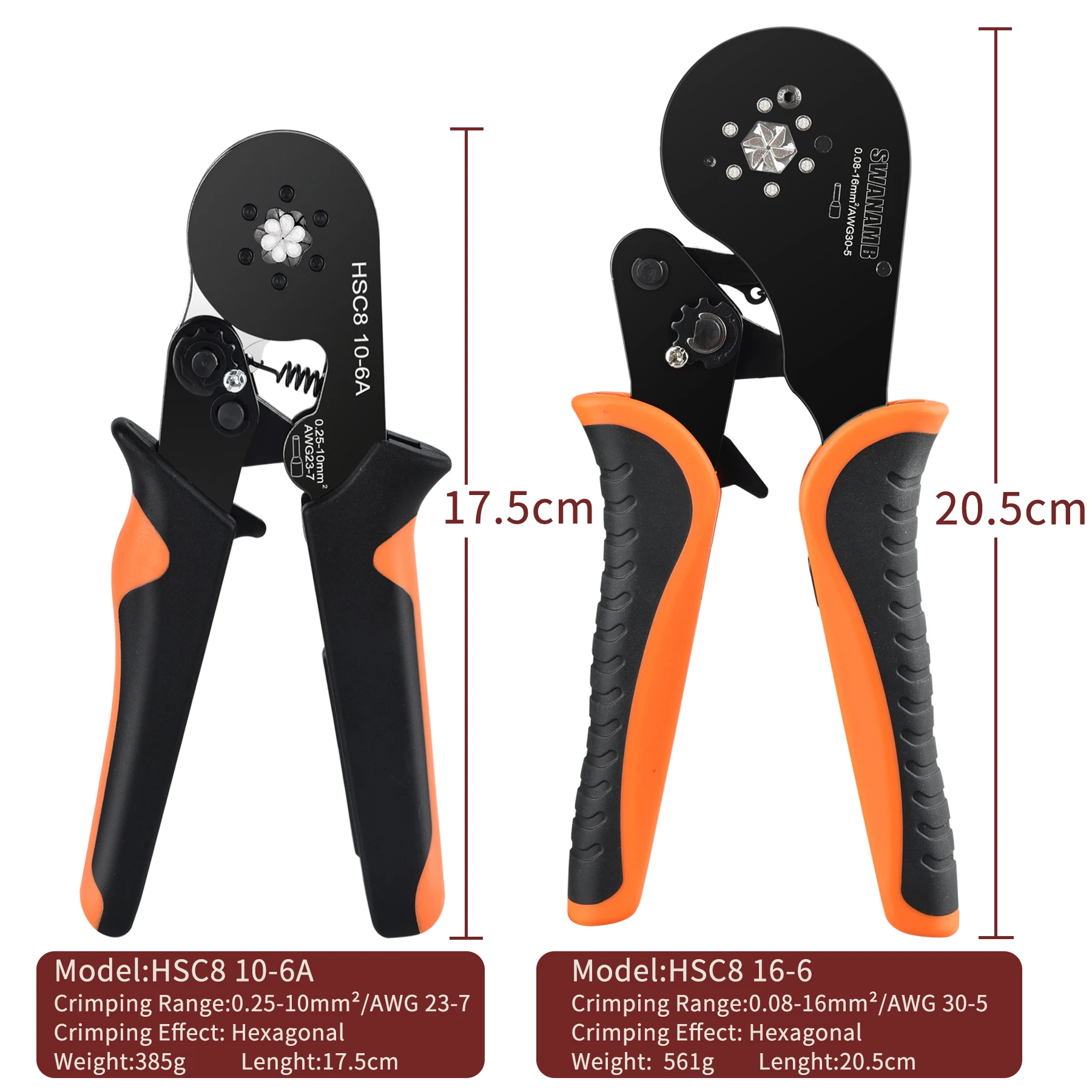 Tubular Terminal Crimper Kit 0.08-16mm² /0.25-10mm² HSC8 6-4/16-6 Electrical Crimping Pliers Clamp Sets Wire Tips Hand Tools