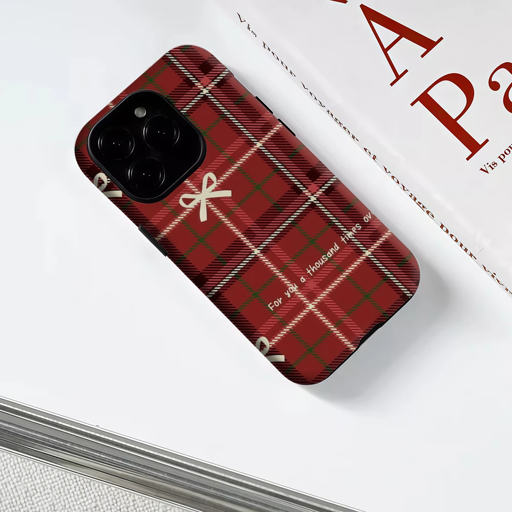 Plaid rosso e fiocchi per IPhone17 Custodia magnetica per telefono per IPhone 17 16 15 14 13 Pro Max Plus Custodia rigida singola a doppio strato