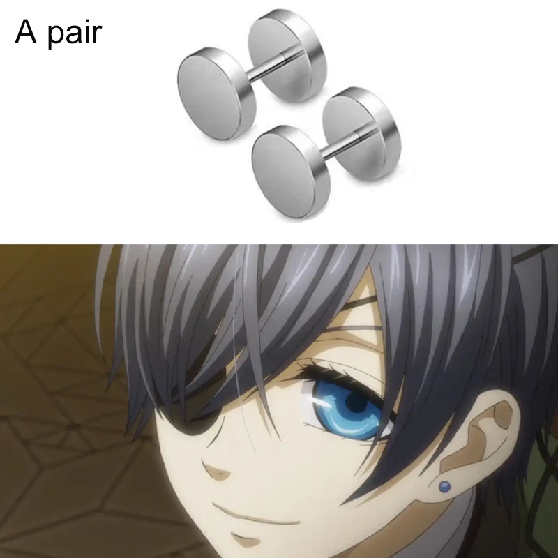 

Ciel Phantomhive Cosplay Anime Black Butler Accessories A Pair Stainless Steel Round Stud Earrings Punk Fashion Adult Unisex 8mm