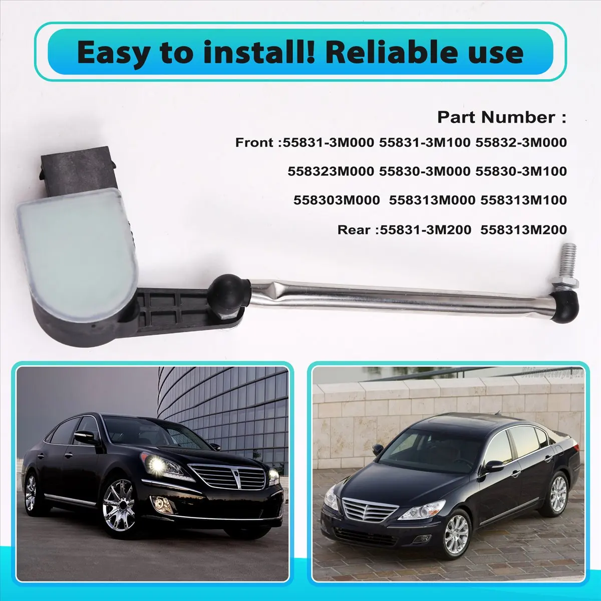#73X (Black & Silver)Front Right Height Level Sensor with Rod for Hyundai 55830-3M100,Automotive Parts & Accessories