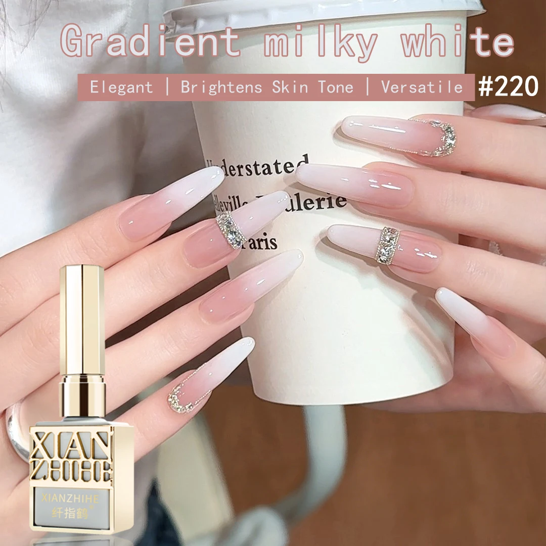 XIANZHIHE Milky White Gradient Gel Polish Soak Off UV LED Nude Shade Natural Sheer Finish 15Ml For Salon Home Nail Art