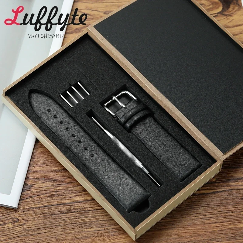 Ultra-thin Soft PU Leather Watch Strap 18mm 20mm 22mm Watchbands with Gift Packing Box Replacement Wristband