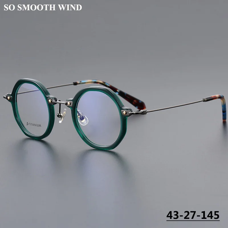 Ultralight Titanium Retro Polygonal Small Round Frame Eyeglasses Tortoise Green Full-frame Glasses Men Women Spectacles Eyewear