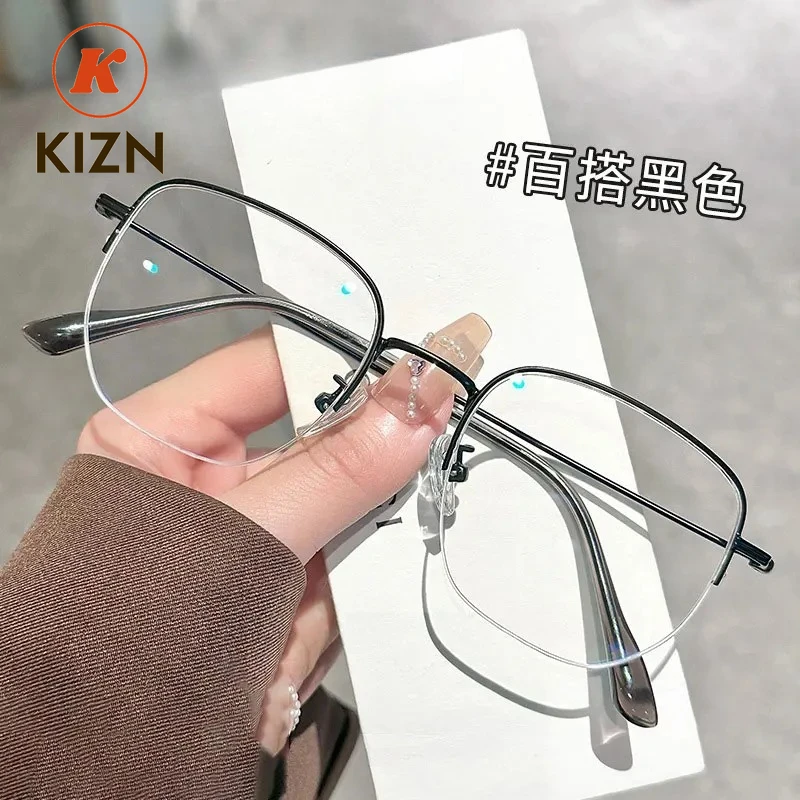 

KIZN 6281 NEW Anti-Blue Ray Optical TR-90 Half-rim Frame Pure Titanium Leg Eyeglasses Rx Men Glasses for Male Eyewear