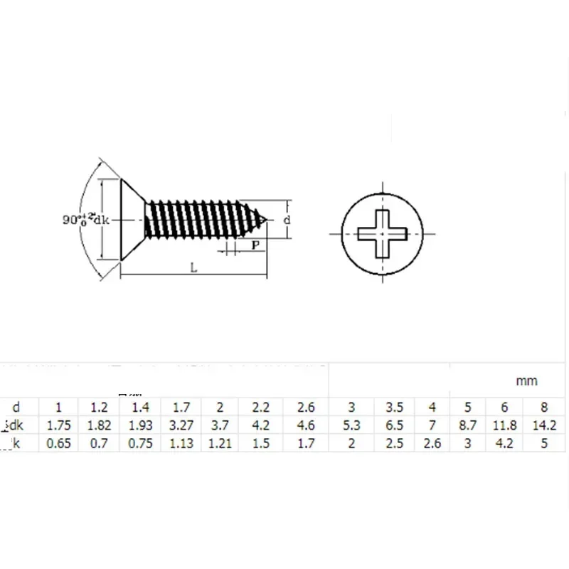 M8 304 Stainless Steel Flat Head Phillips Self Tapping Screws  Wood Screws GB 846  DIN 7982