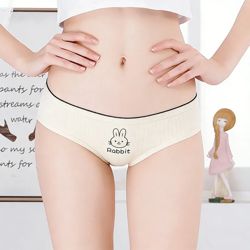 New Women's Underwear Cartoon Polar Rabbit Panties Women Mid-Waist Female Cotton Triangle Underpants Girls' Intimates Briefs