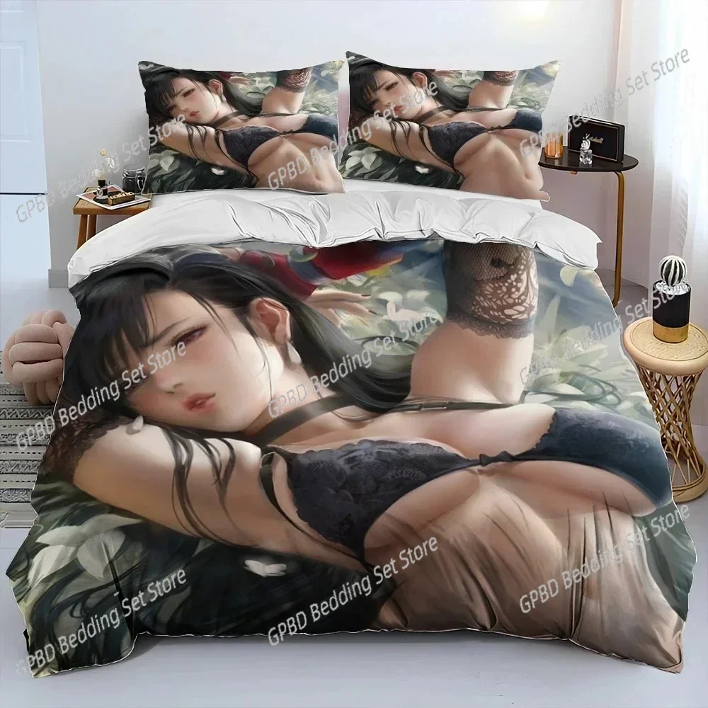 

Luxury New 3D Print Anime Game Tifa Aerith Sexy Girl Lace Bedding Set Duvet Cover Bed Set Quilt Cover Pillowcase king Queen Size