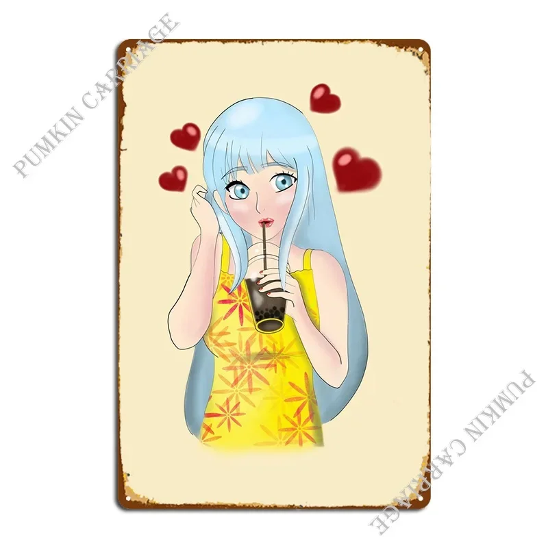 

Девушка напиток пузырьковый чай металлический знак гостиная Настенный декор настенная роспись гараж жестяная вывеска плакат