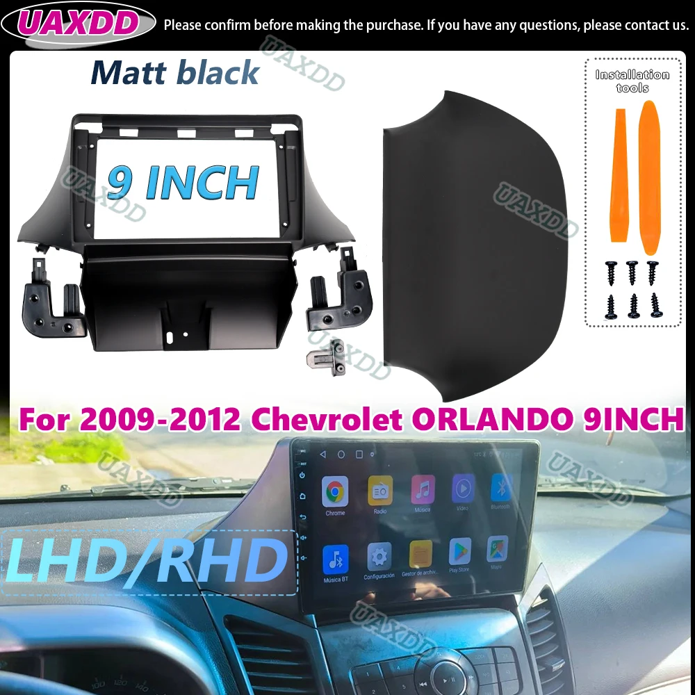 UAXDD 2 Din Car for 2009-2012 Chevrolet ORLANDO 9 Inch Matte Black Android Frame Kit Panel Center Fascia Dashboard Cable CANBUS