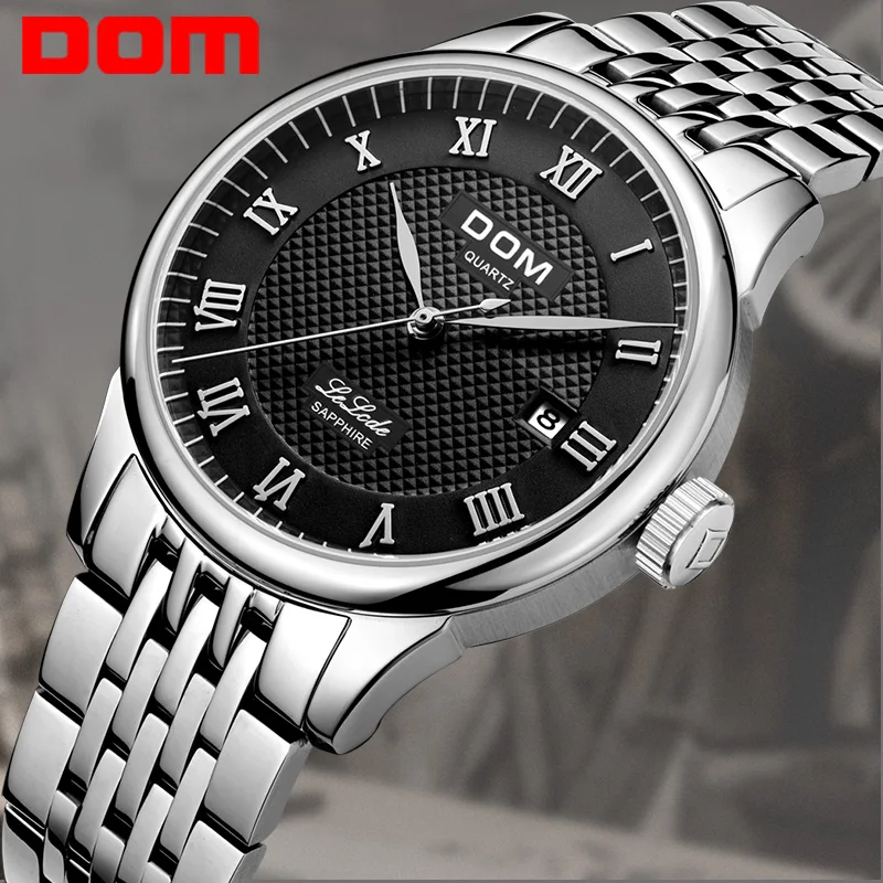 DOM Mens orologi Top Brand Luxury Quartz Watch Men Casual Steel Waterproof Business Watch Auto Date M-41D