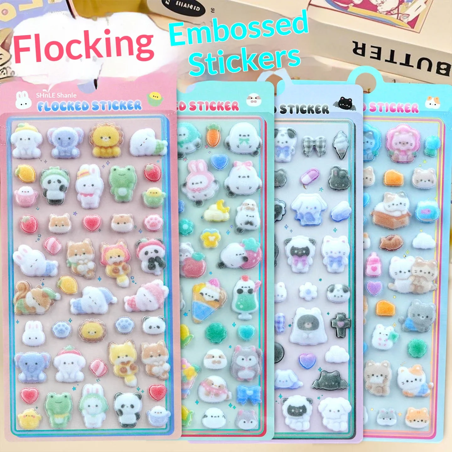 Uroczy mały króliczek z uroczym małym pyszczkiem, naklejka 3D z efektem flokowania do dekoracji telefonów komórkowych dla dziewczynek.