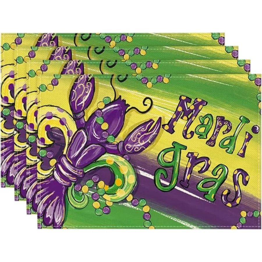 1PC Iris Jewelry Lobster Purple Mardi Gras Carnival Placemats Seasonal Table Mats for Party Kitchen Dining Decoration