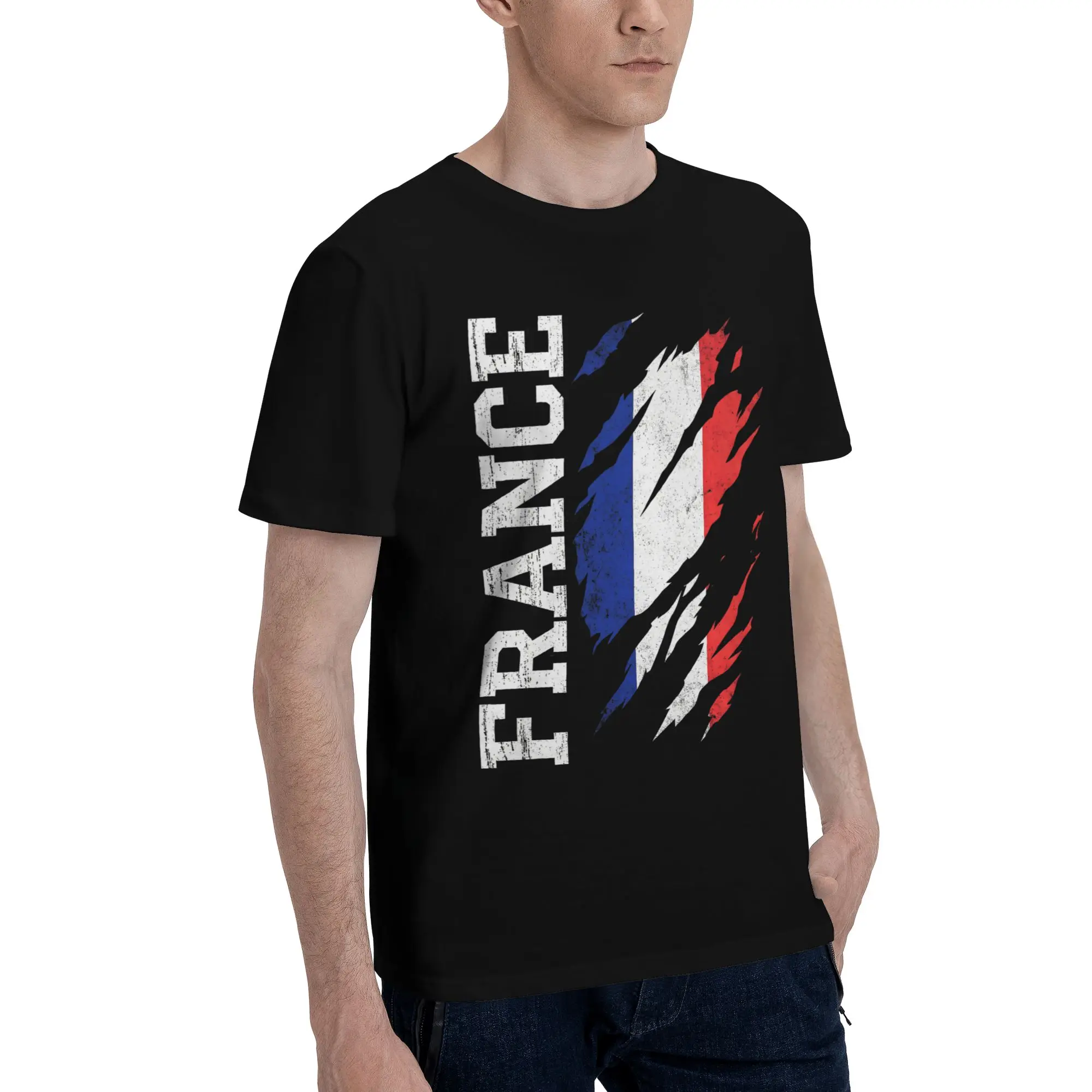 Pride Ripped Claw Mark Flag Graphic 100% Cotton T-Shirt France Flag Tees Tops For Men