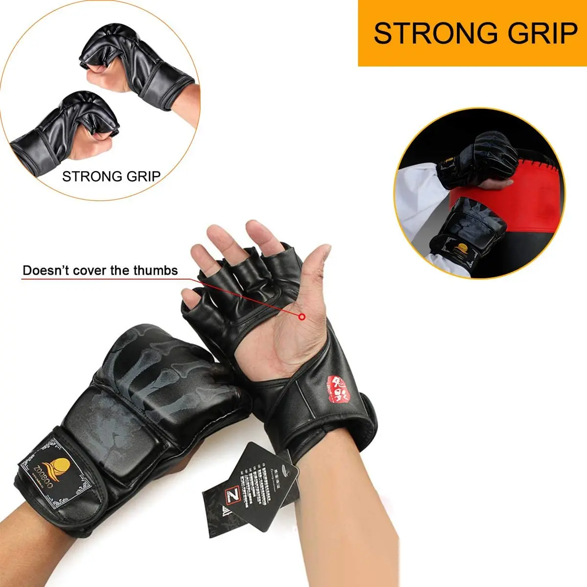 1Pair Kickboxing Gloves, Half Finger Boxing Fight Gloves With Adjustable Wrist Band For Taekwondo Sparring Training