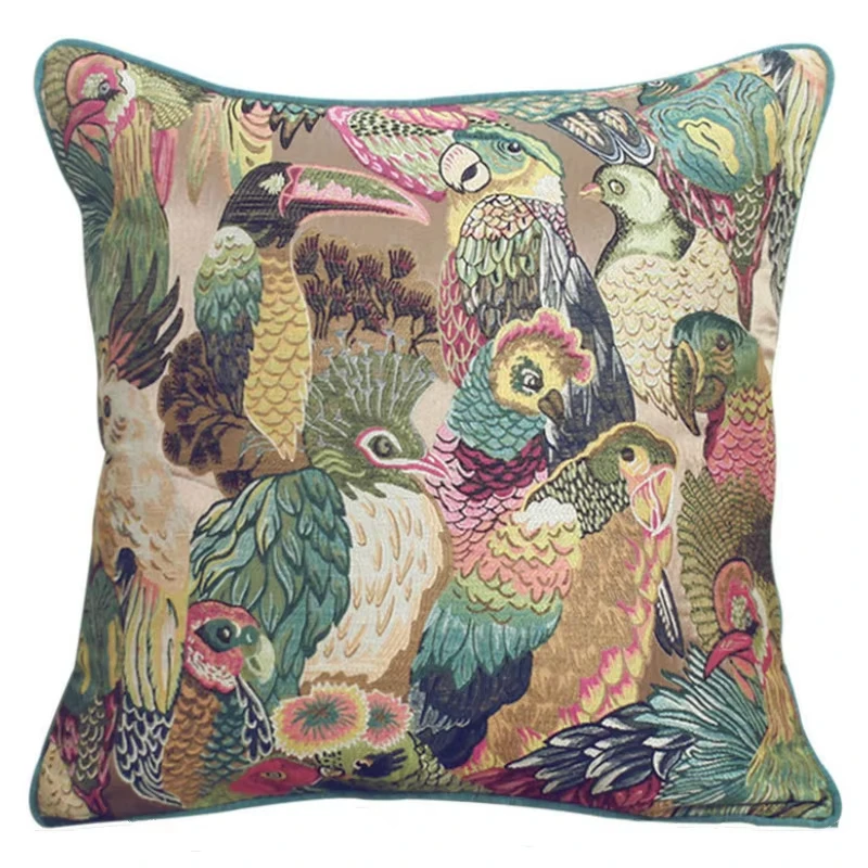Birds Pillows Parrot Cushion Case Green Decorative Pillow Cover For Sofa 45x45 30x50 Modern Jungle Home Decorations