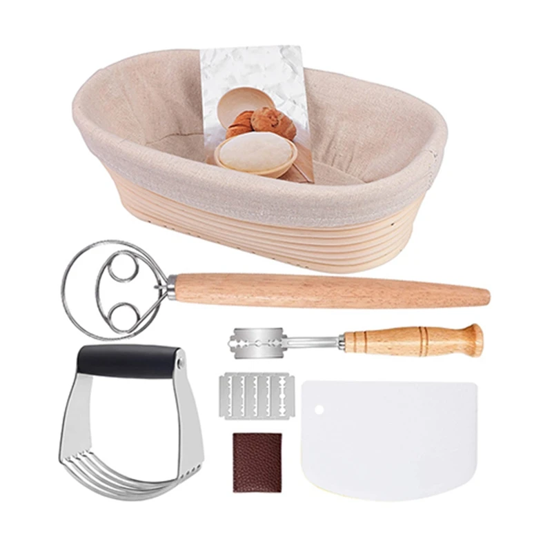 1Pcs Bread Baking, Oval Bread Fermentation Basket, With Flour Mixer Parts Used For Kitchen Making Tools