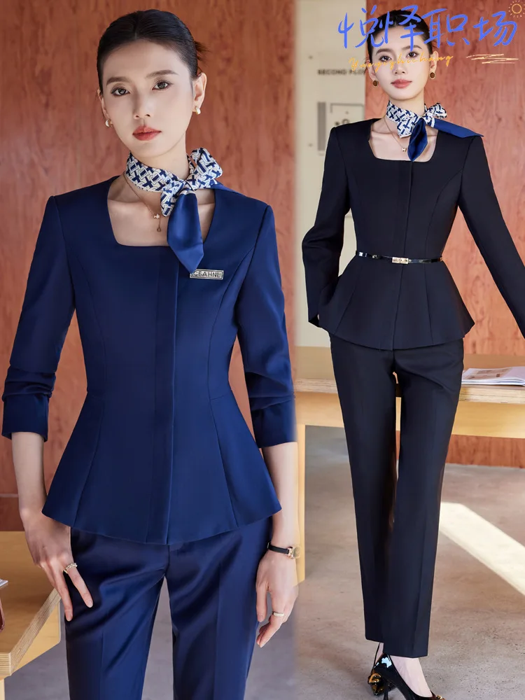 

Professional women's suit for autumn and winter, suitable for hotel receptionists and beauty salon staff, high-end, elegant, sli