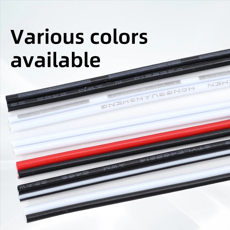 Flat Cable Fio Paralelo, Fios LED Strip, Branco e Preto, UL2468, 22AWG, 2Pin, 3Pin, 4Pin