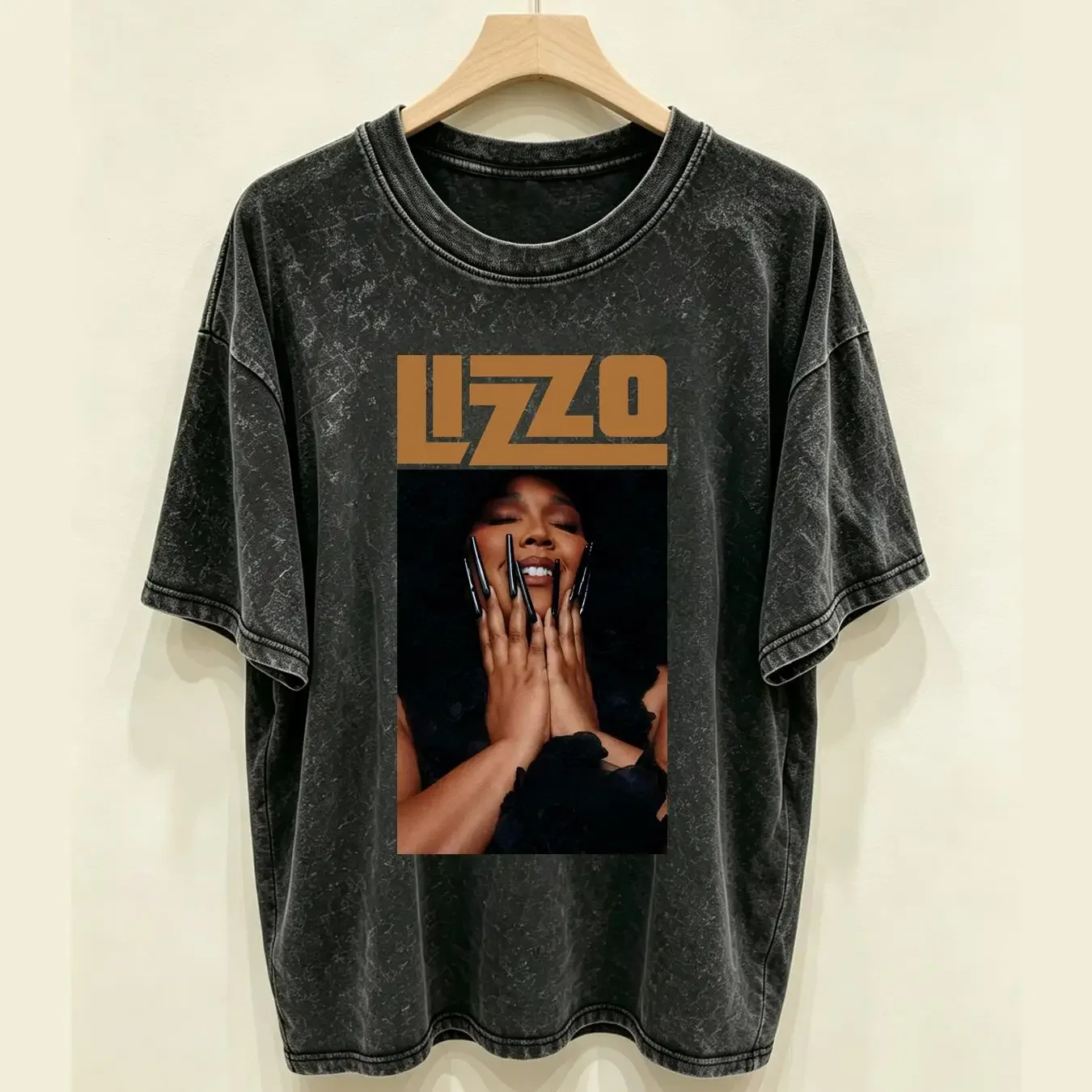 washed T Shirt Lizzo Black XL Cotton Blend vintage Washed Breathable homme Comfortable Stretched graphic Top For Everyday Wear