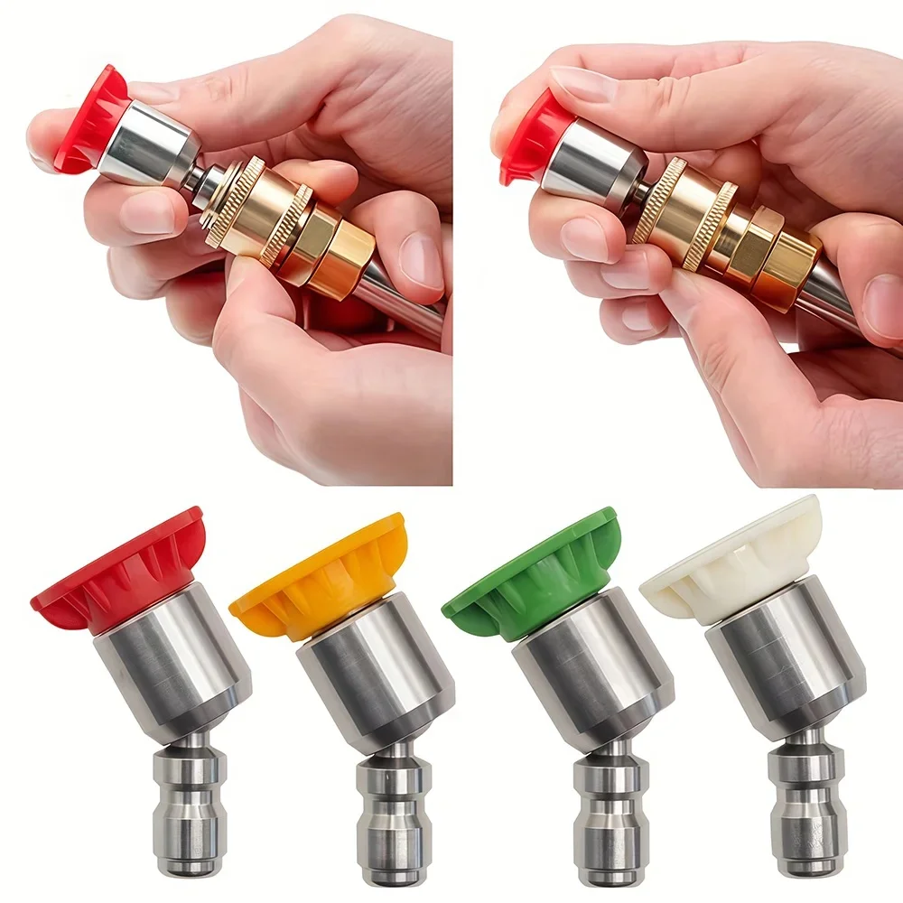 Boquillas de pulverización giratorias de conexión rápida de 1/4'' para limpieza de canalones, adaptador para hidrolavadora de alta presión