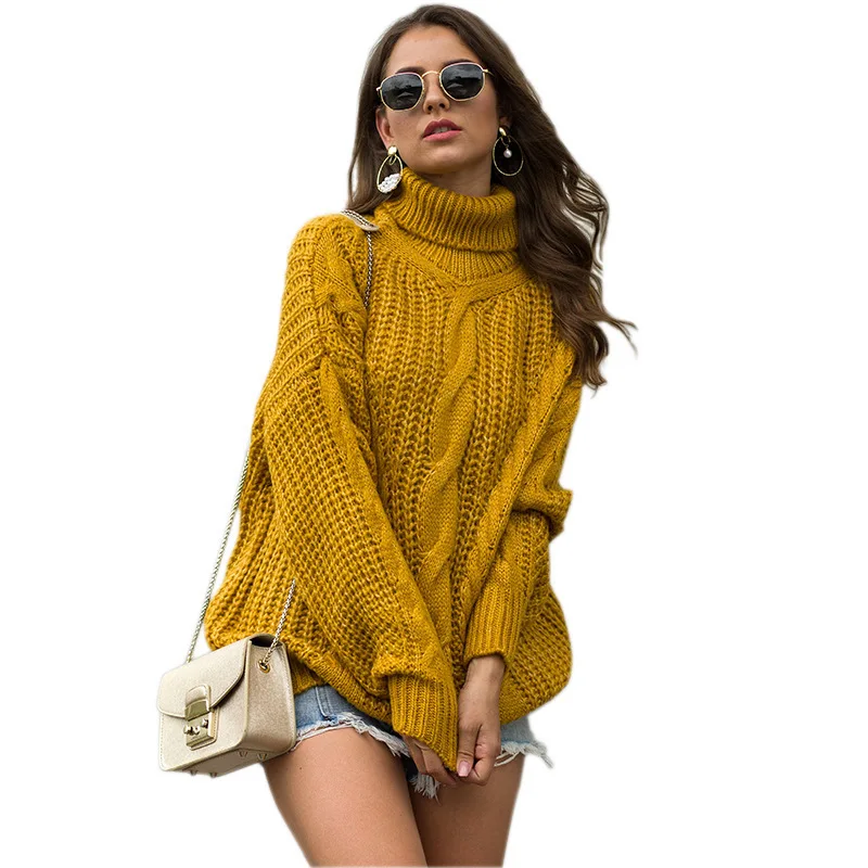 

Fashion twist turtleneck sweater women pullover long sleeve knitted sweater White yellow black khaki oversized sweater 2024