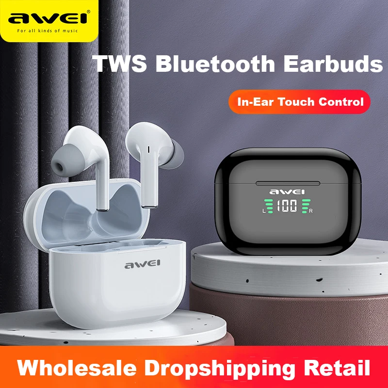 

Awei Bluetooth Earphone Earbuds Wireless Headphones In-Ear Touch Control Headsets Sports Stereo Wireless Earbuds With HD Mic