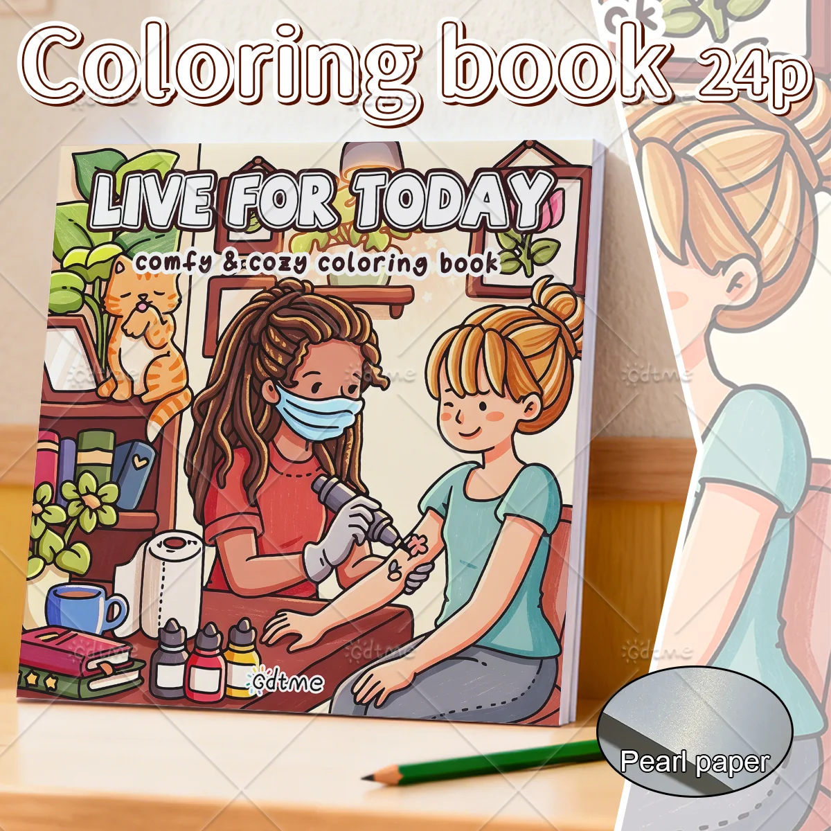 LIVE FOR TODAY Comfy & Cozy Coloring Book for Adults, Bold Easy Line Art Tattoo Salon Scenes Stress Relief Drawing Art Therapy