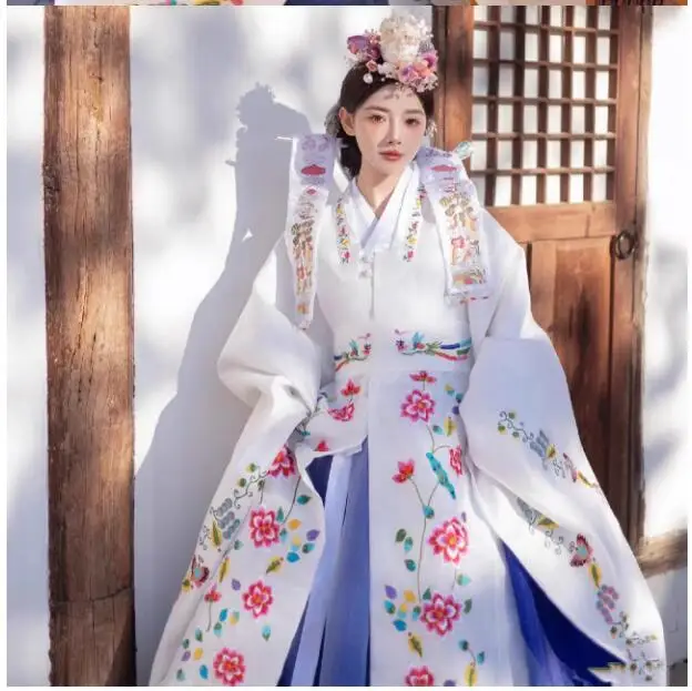 Hanfu Mädchen traditionelles ethnisches Kostüm koreanische Stickerei Prinzessin Hochzeitskleid