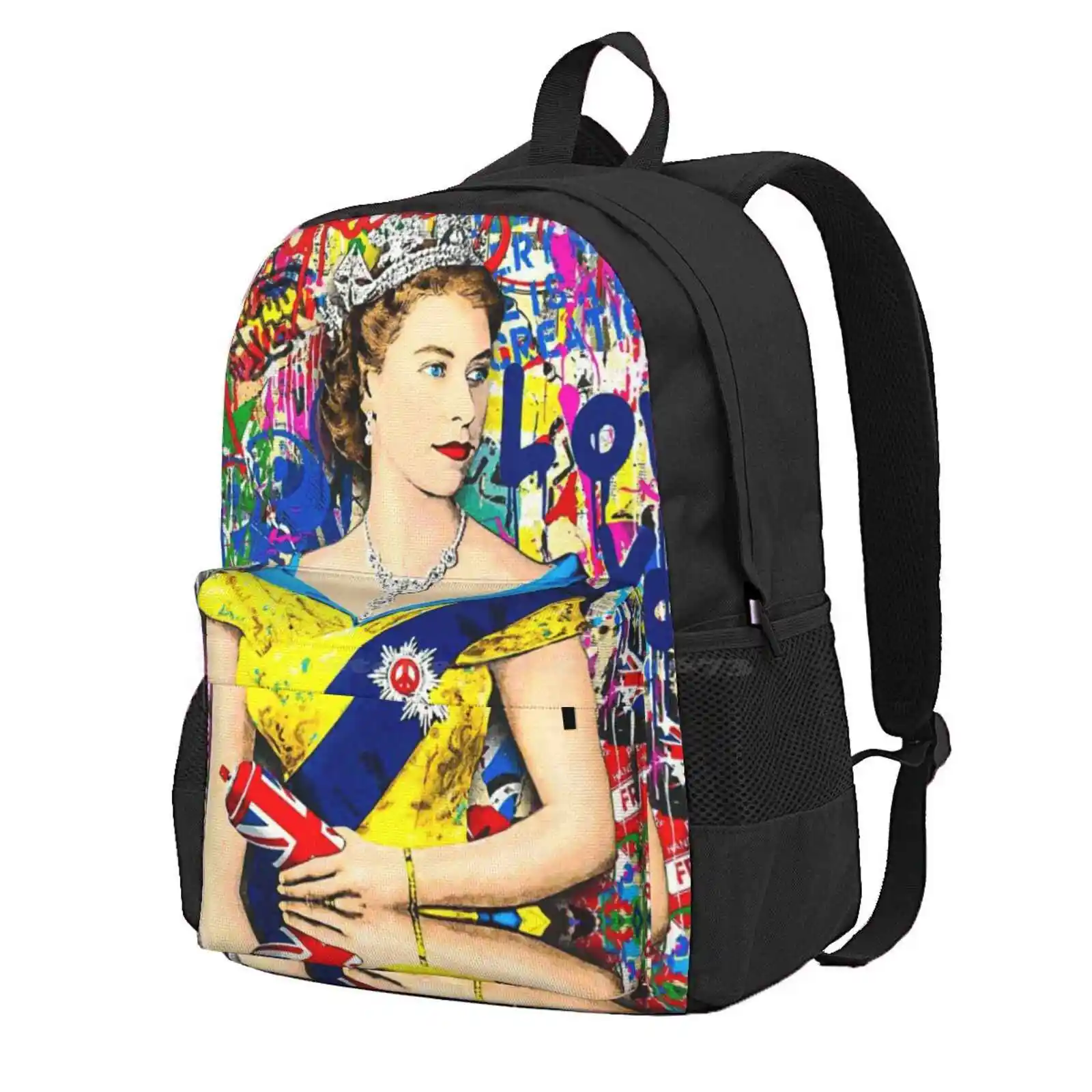 Rainha Elizabeth II arte Graffiti estilo schoolbag, mochila moda sacos, inglaterra Reino Unido família real britânica realeza unida, venda quente