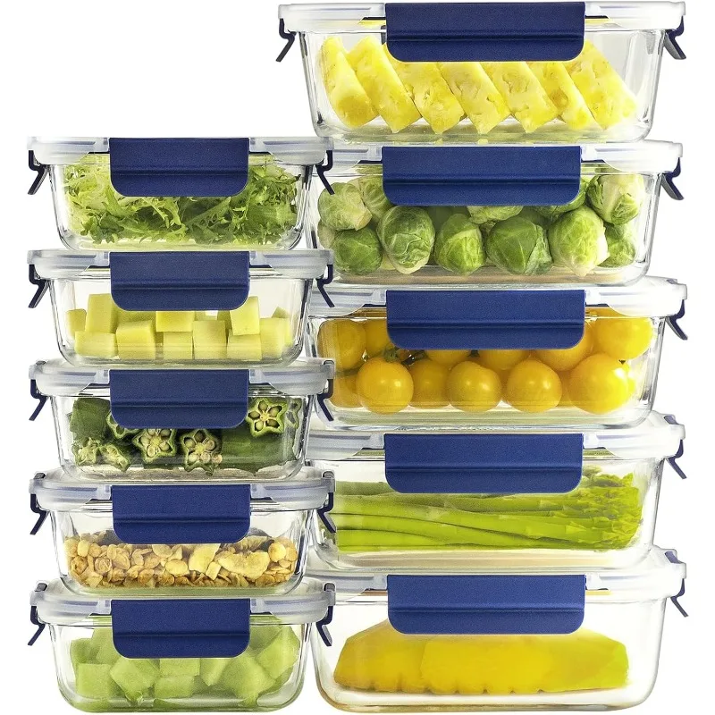 Glass Food Storage Containers with Lids Airtight, [10 Pack] Glass Meal Prep Containers, Glass Storage Container Set with