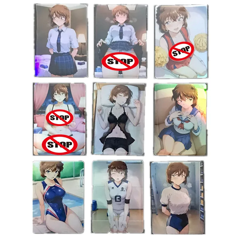 9Pcs/set Homemade Anime Cards Detective Conan Card Haihara Ai Sexy Nude Card Toy Game Gift Comic DIY Collection Card