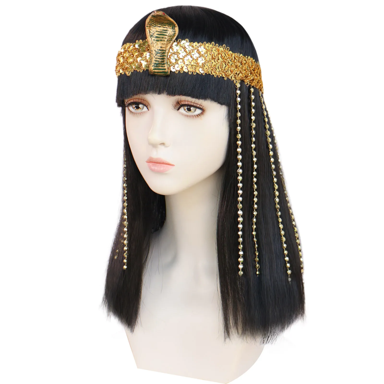 

Synthetic Wig Black Straight Hair, Ancient Egypt Style for Cosplay, Halloween, Themed Parties Queen Look with