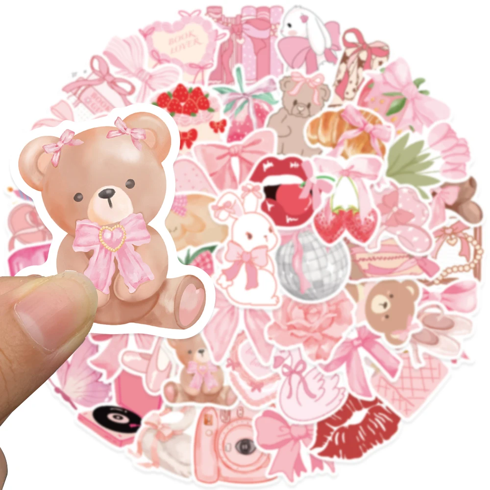 50pcs Cartoon Cute Pink Doll Sticker Aesthetic Graffiti Decal For Laptop Luggage Journaling Scrapbook Phone Decoration Sticker