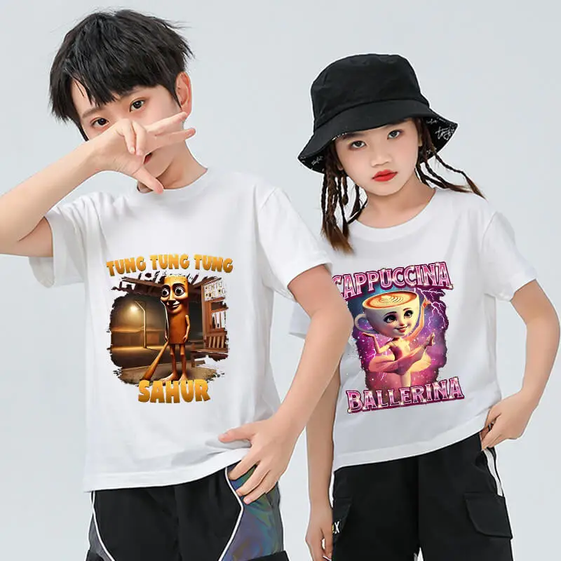 Italian Brainrot Series Summer Clothes Short Sleeve Hot AI Animals Kid T-shirt Breathable Cute Boys Girls Base Top Birthday Gift
