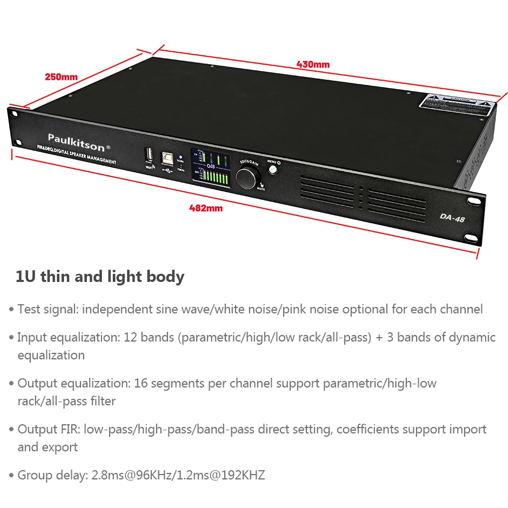 Paulkitson DA48 Professional Digital Audio Processor 4In 8Out DSP Audiophile Effect Equipment With FIR Speaker Management System
