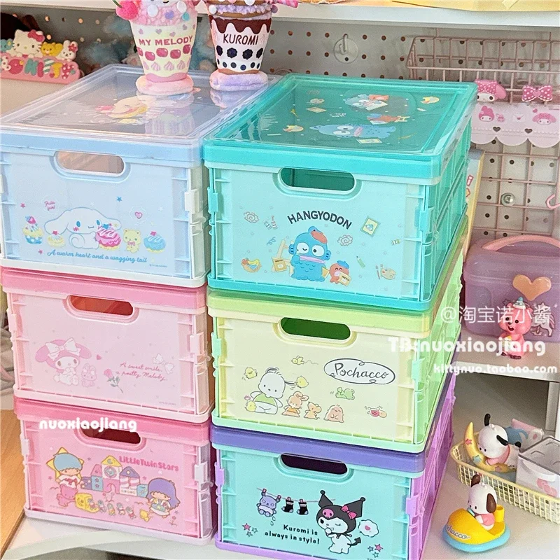 

Kawaii Kuromi Cinnamoroll My Melody Transparent Printed Storage Box with Lid Anime Sanrio Girly Heart Cute Foldable Glove Box