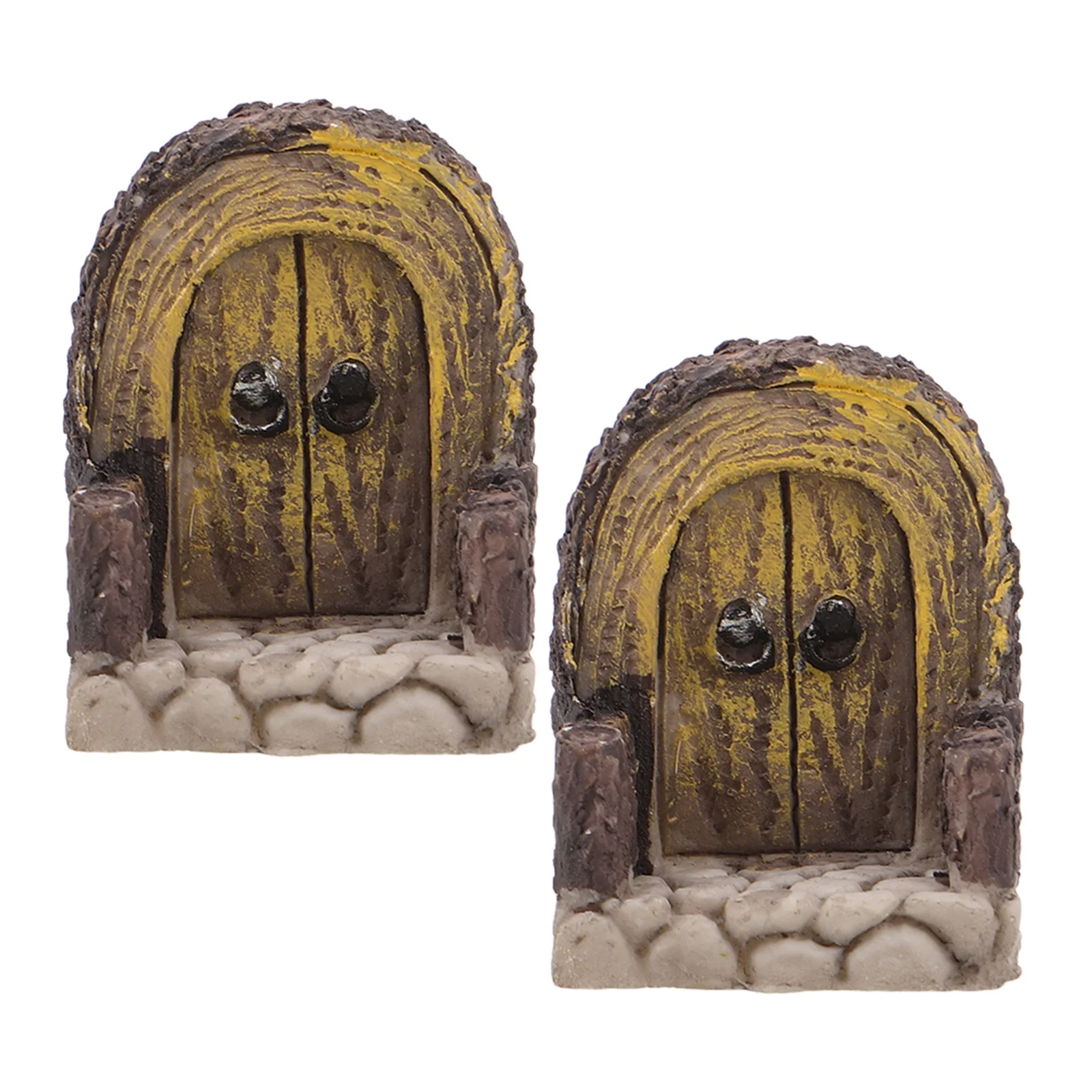

2pcs Micro Landscape Wooden Door Decor: Natural Grain Miniature Dollhouse Doors For Fairy Garden Ornament Elf Door Garden Decor