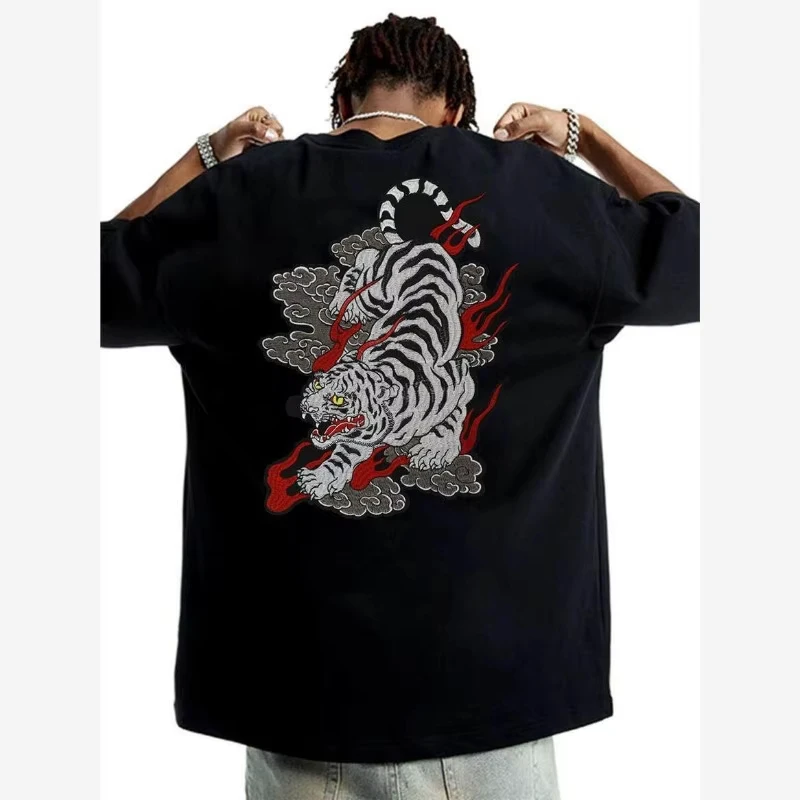 

2026 Tiger Tattoo T-shirt, Pure Cotton T-shirt, Men's Short Sleeved Shirt, Pure Cotton Handsome Top, Short Sleeved Shirt Ins Y2k