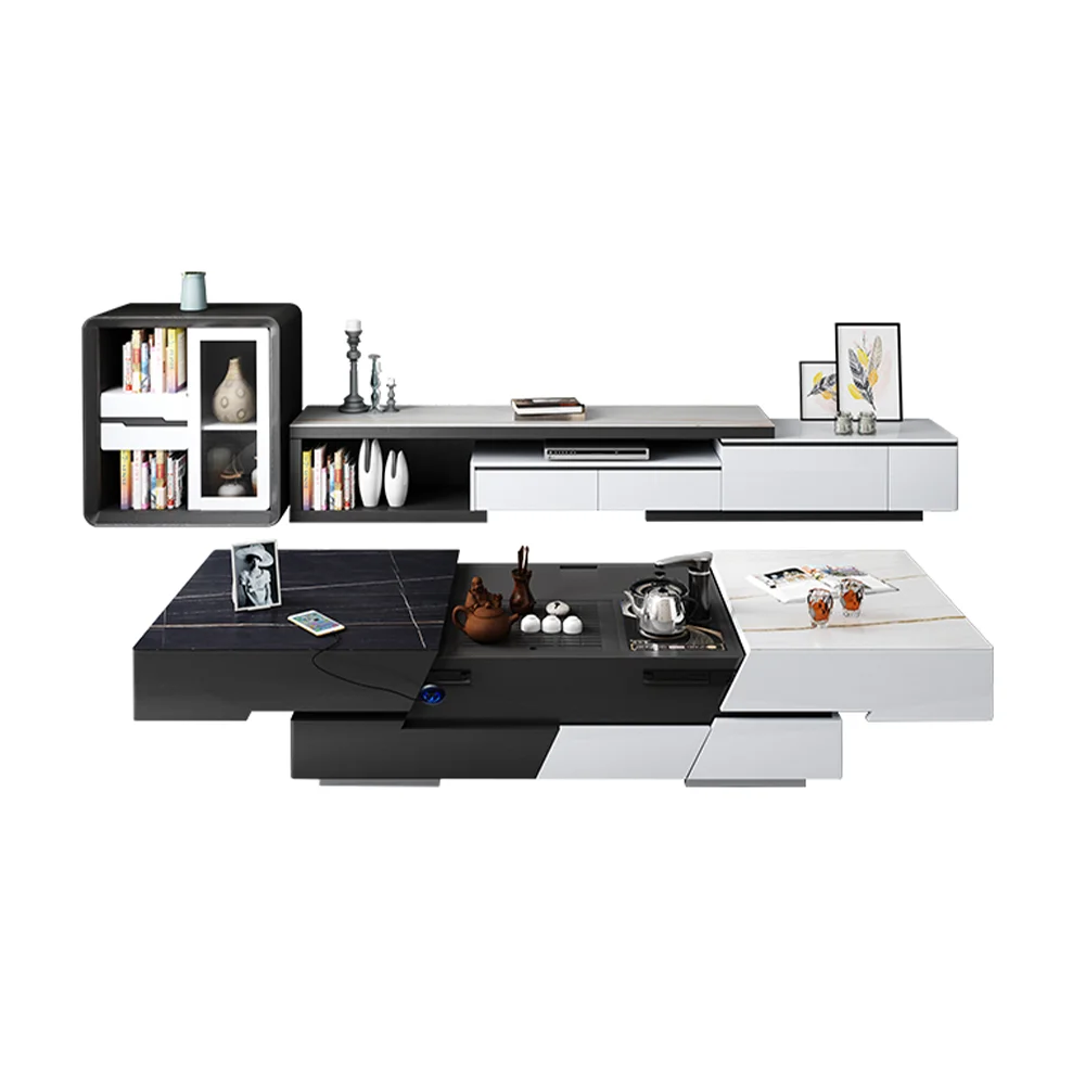Multi-function Rectangle Space Saving Smart Furniture White with Boiling Kettle Furniture Living Room Coffee Table TV Stand Set