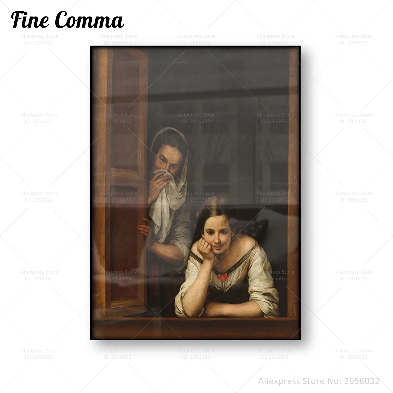 Two Women at Window Bartolome Esteban Murillo Vintage Poster Antique Oil Painting Reproduction Canvas Print Wall Art Home Decor