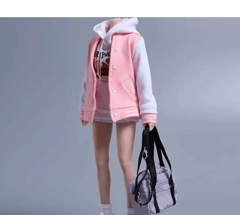 

1/6 Scale Female Soldiers Baseball Uniform Hooded Sweatshirt Pleated Skirt Handbag Clothes Model for 12" TBL PH Toy Figures