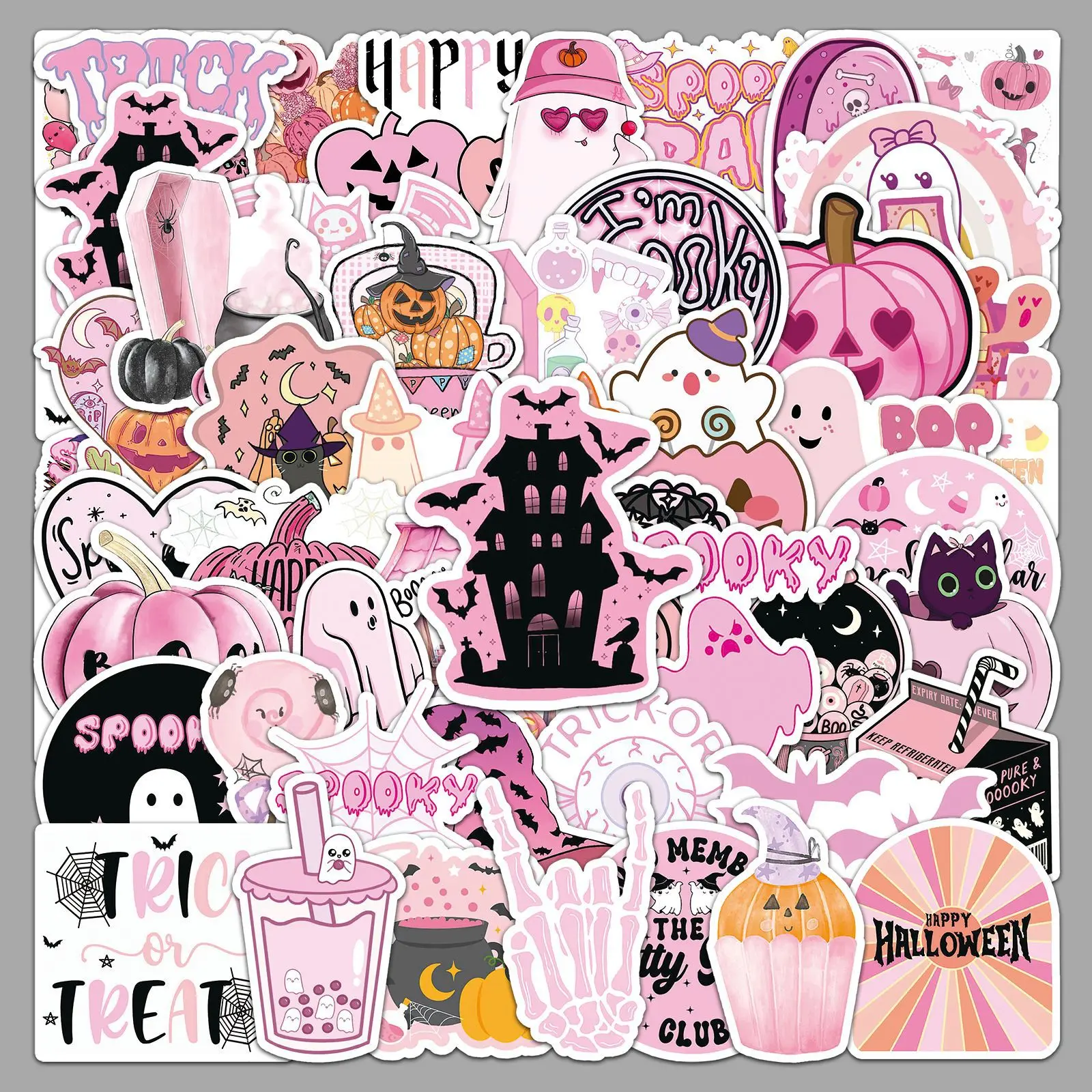 

10/30/50Pcs Pink Halloween Graffiti Stickers Personalized Cartoon Festival Decoration Stickers DIY Guitar Water Cup Skateboard