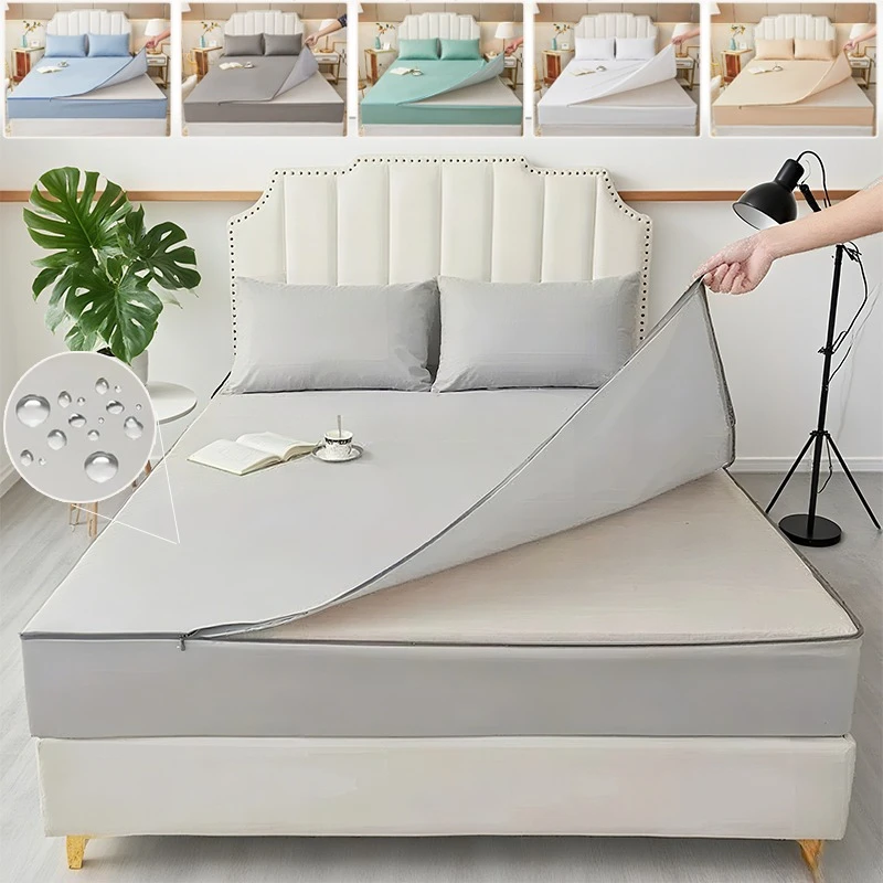 

Waterproof Single-layer Six Sided Fully Wrapped Mattress Cover with Zipper Detachable Machine Wash Mattress Protector for Home