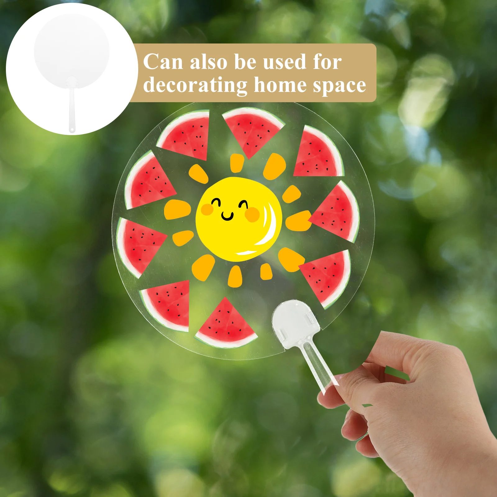 

8pcs Blank Round Fans Transparent DIY Hand Fans for Children Painting Craft Supplies Graffiti Decor Home Summer Mini White