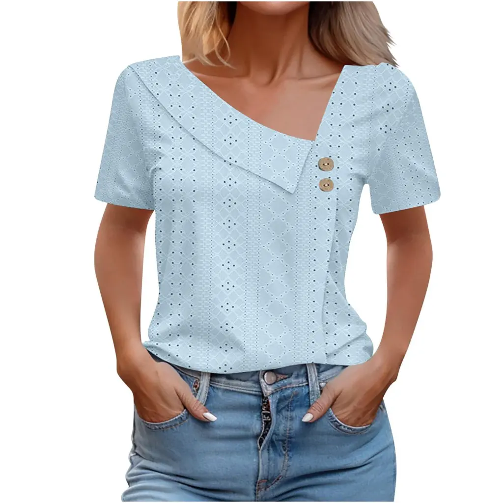 

Summer Women's Fashion Pullover Button T-shirt Ladies Style Casual Comfortable Top for Europe And USA Market