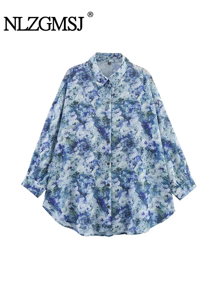 

NLZGMSJ Vintage Casual Printing Women Blouse Long Sleeve Turn-down Collar Single Breasted Loose Blouse Fashion 2025 Summer Shirt
